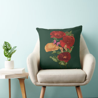 Cojín Decorativo Cottagecore Amapolas y Mariposas