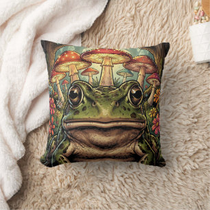 Cojín Decorativo Cottagecore Antiguo Rana, Caracol y Hongos