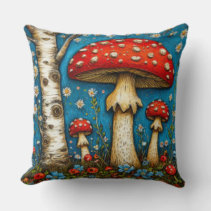 Cojín Decorativo Cottagecore Bosque Caprichoso Hongos Mágicos