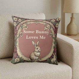 Cojín Decorativo Cottagecore Burgundy Some Bunny Loves Me Vintage