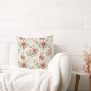 Cojín Decorativo Cottagecore Floral Acuarela Rosa