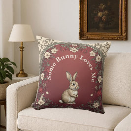 Cojín Decorativo Cottagecore Greenery Burgundy Some Bunny Loves Me