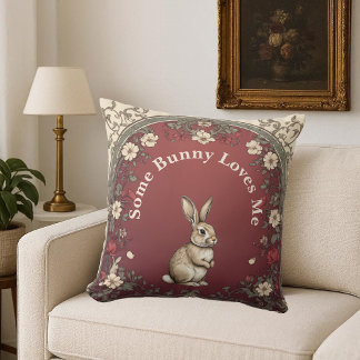 Cojín Decorativo Cottagecore Greenery Burgundy Some Bunny Loves Me 