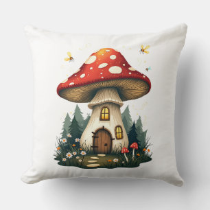 Cojín Decorativo Cottagecore Mushroom House Estética para la Natura