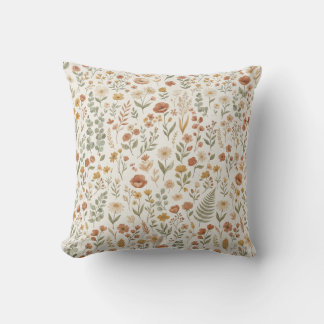 Cojín Decorativo Cottagecore Vintage Floral Silvestre Tono Tierra