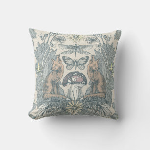 Cojín Decorativo cottagecore zorro damasco blanco apagado