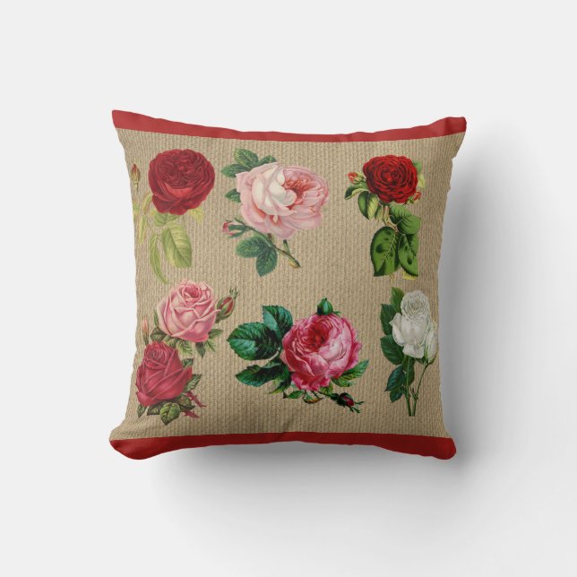 Cojín decorativo Cotton de Rosas de Burlap (Anverso)