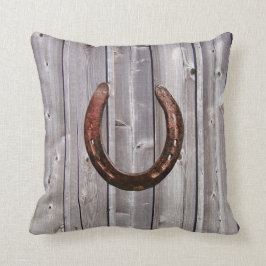 Cojín Decorativo Country Western Lucky Horseshoe Rustic Wood Pillow