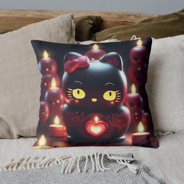 Cojín Decorativo Coussin bougie romantique obscur Dark Kitty noir (FRONT - Coussin bougie romantique obscur Dark Kitty noir)