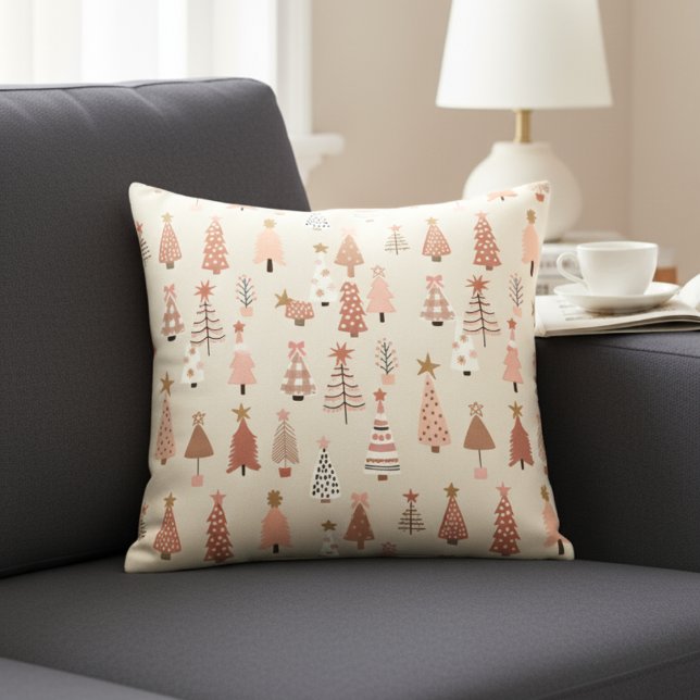 Cojín Decorativo Coussin décoratif Sapins de Noël Rose Scandinave (coussin décoratif sapins de noël scandinave roses)