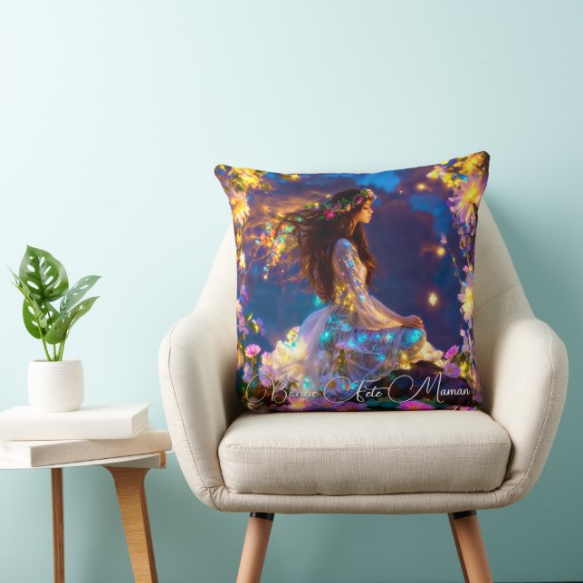 Cojín Decorativo Coussin Déesse Intérieure fleurs brune (Silla)