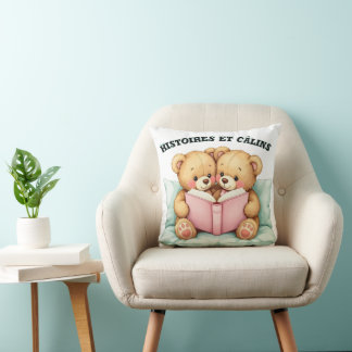 Cojín Decorativo Coussin Doux avec Deux Oursons Lisant Ensemble –