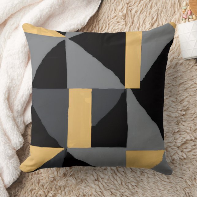 Cojín Decorativo Coussin Géométrie Noir et Or | Style Artisanal (Manta)