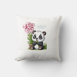 Cojín Decorativo Coussin Panda Kawaii avec Bambou et Ballons Cœur R