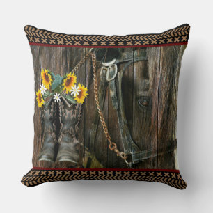 Cojín Decorativo Cowboy Caballo Boots Girasoles Rústica Junta de Pa