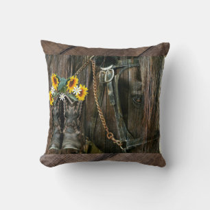Cojín Decorativo Cowboy Caballo Boots Girasoles Rústica Junta de Pa