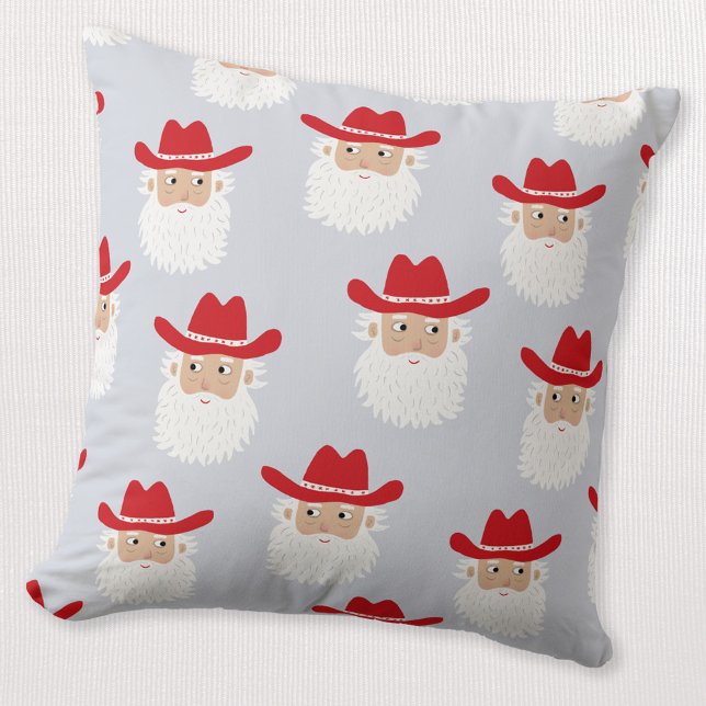 Cojín Decorativo Cowboy Santa Claus Western Christmas Blue (Fun Cowboy Santa Claus Western Holidays Christmas throw pillow)