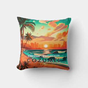 Cojín Decorativo Cozumel Mexico Palm Tree Vintage Travel Souvenir