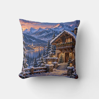 Cojín Decorativo Cozy Alpine Winter Chalet Mountain Throw Pillow se
