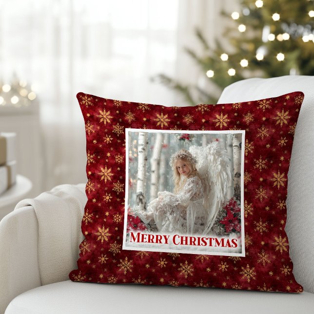 Cojín Decorativo Cozy Angel Poinsettia Red Gold Festive Christmas  (Cozy Angel Poinsettia Red Gold Festive Christmas Pillow

)