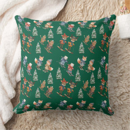 Cojín Decorativo Cozy Animals Skiing Throw Pillow