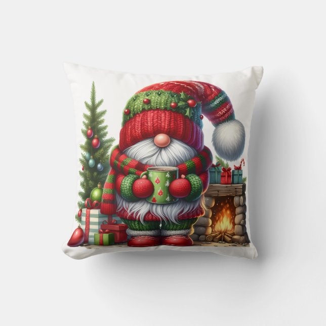 Cojín Decorativo Cozy Christmas Gnome Art – Festive Holiday (Anverso)