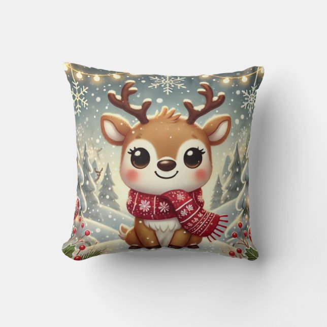 Cojín Decorativo Cozy Christmas Reindeer in a Winter Wonderland (Anverso)