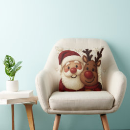 Cojín Decorativo Cozy Christmas Santa & Reindeer Throw Pillow