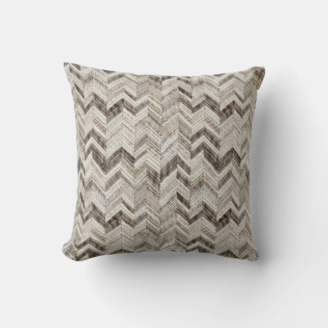 Cojín Decorativo Cozy crema taupe chevron (Anverso)