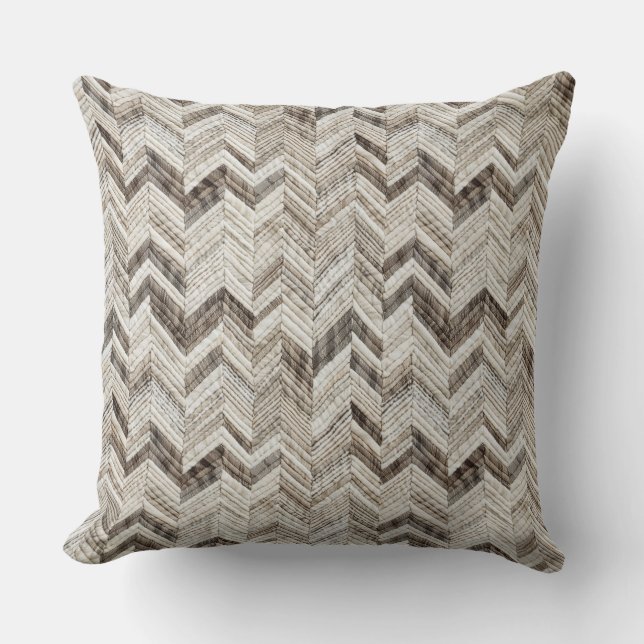 Cojín Decorativo Cozy crema taupe chevron (Anverso)