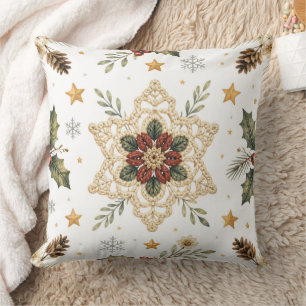Cojín Decorativo Cozy Crochet Snowflake Holly Scandinavian Christma