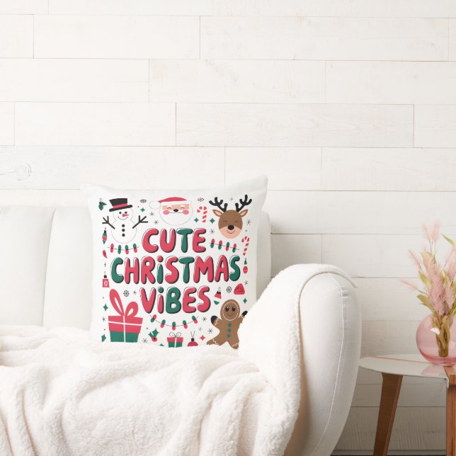 Cojín Decorativo Cozy "Cute Christmas Vibes" Throw Pillow (Sofá)