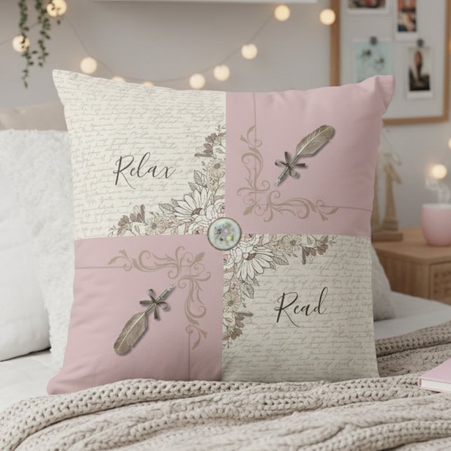 Cojín Decorativo Cozy Dusty Pink Rose Book Lover Décor (Cozy gift for a teen girl who loves reading, journaling, and pink vibes)