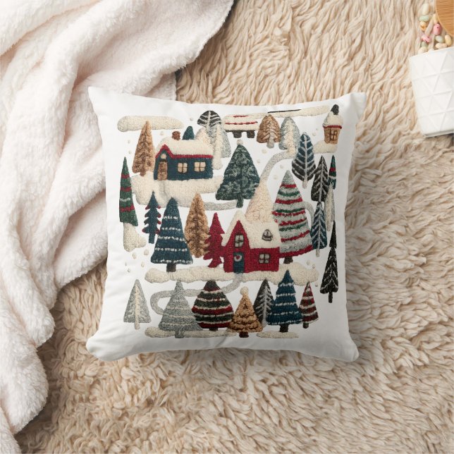 Cojín Decorativo Cozy Embroidered Winter Village Pillow (Manta)
