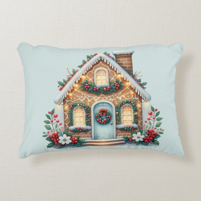 Cojín Decorativo Cozy Gingerbread House Holiday Illustration (Anverso)