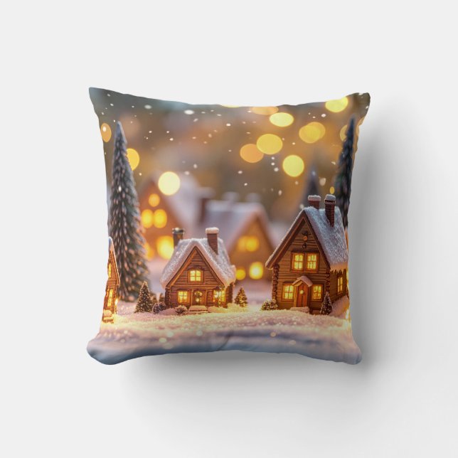 Cojín Decorativo Cozy miniature winter village with glowing houses  (Anverso)