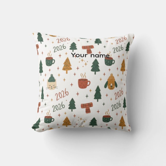 Cojín Decorativo Cozy Winter Vibes 2026 - Cute Puppy and Kitten Chr (Anverso)