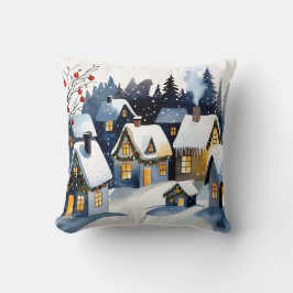Cojín Decorativo Cozy Winter Village Watercolor Christmas