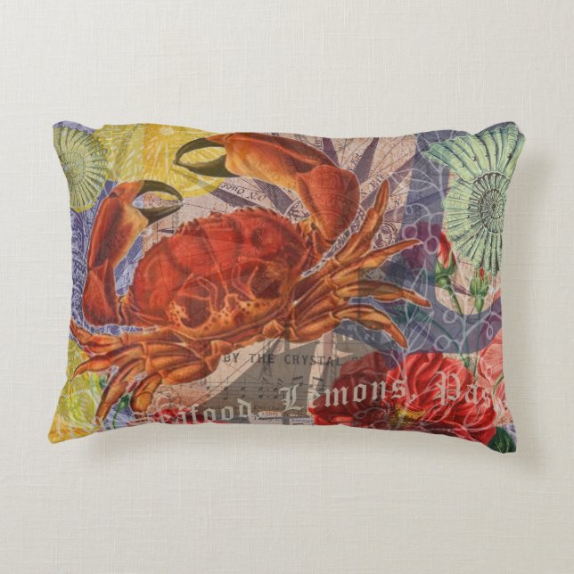 Cojín Decorativo Crab Nautical Beach Art (Reverso)