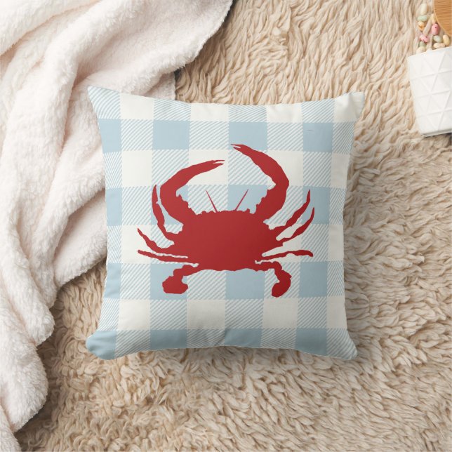 Cojín Decorativo Crab rojo azul Gingham Check (Manta)