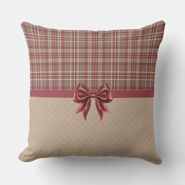 Cojín Decorativo Cranberry Red, White and Tan Plaid (Anverso)