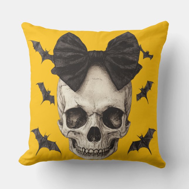 Cojín Decorativo 🦇 Crâne Gothique avec Noeud (Anverso)
