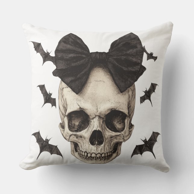 Cojín Decorativo 🦇 Crâne Gothique avec Noeud (Anverso)