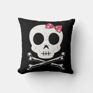 Cojín Decorativo Cráneo Cuidadoso Y Hueso Cruzado