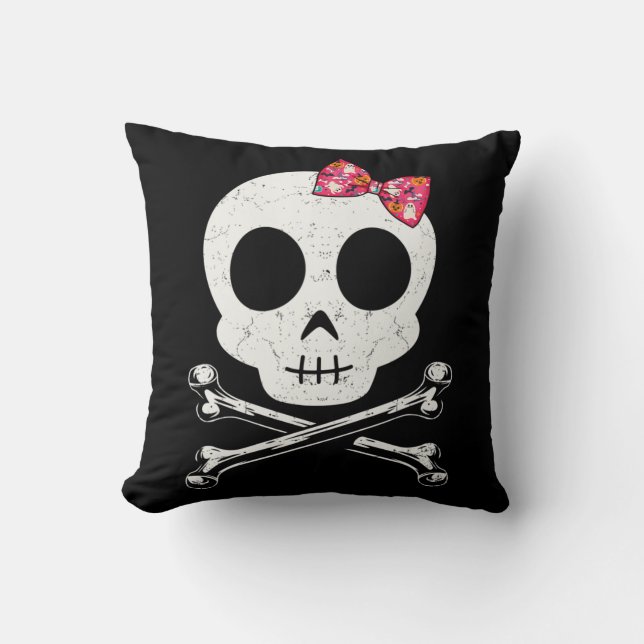 Cojín Decorativo Cráneo Cuidadoso Y Hueso Cruzado (Anverso)