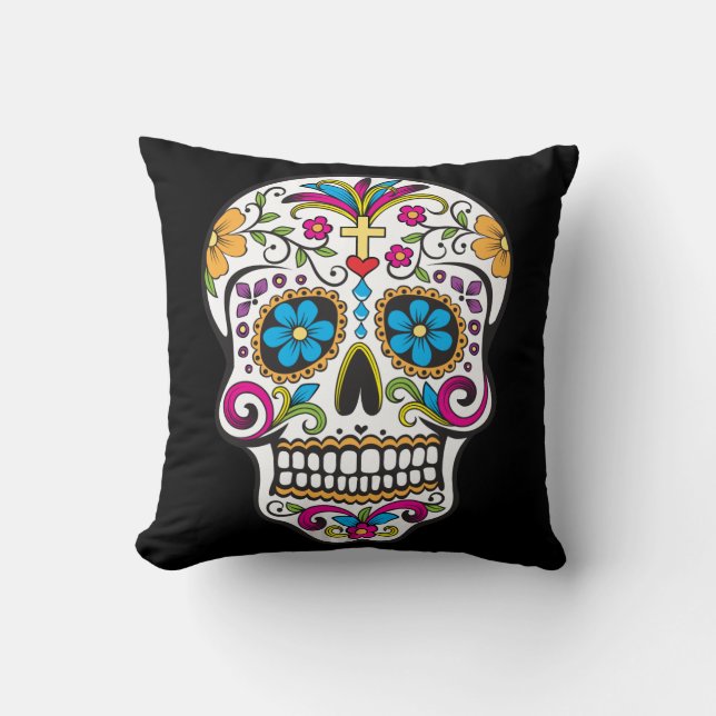 Cojín Decorativo Cráneo de azúcar lindo feliz día de los muertos (Anverso)