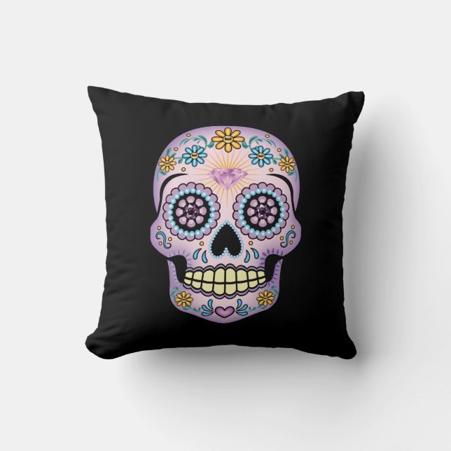 Cojín Decorativo Cráneo de azúcar morado (Anverso)