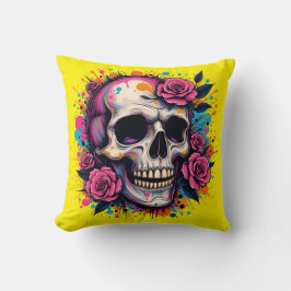 Cojín Decorativo Cráneo de graffiti y Rosas personalizados
