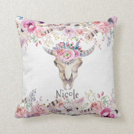 Cojín Decorativo Cráneo de vaca floral rústico boho chic glamour pe