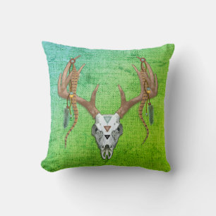 Cojín Decorativo Cráneo de venado cuernos vintage nativo americano